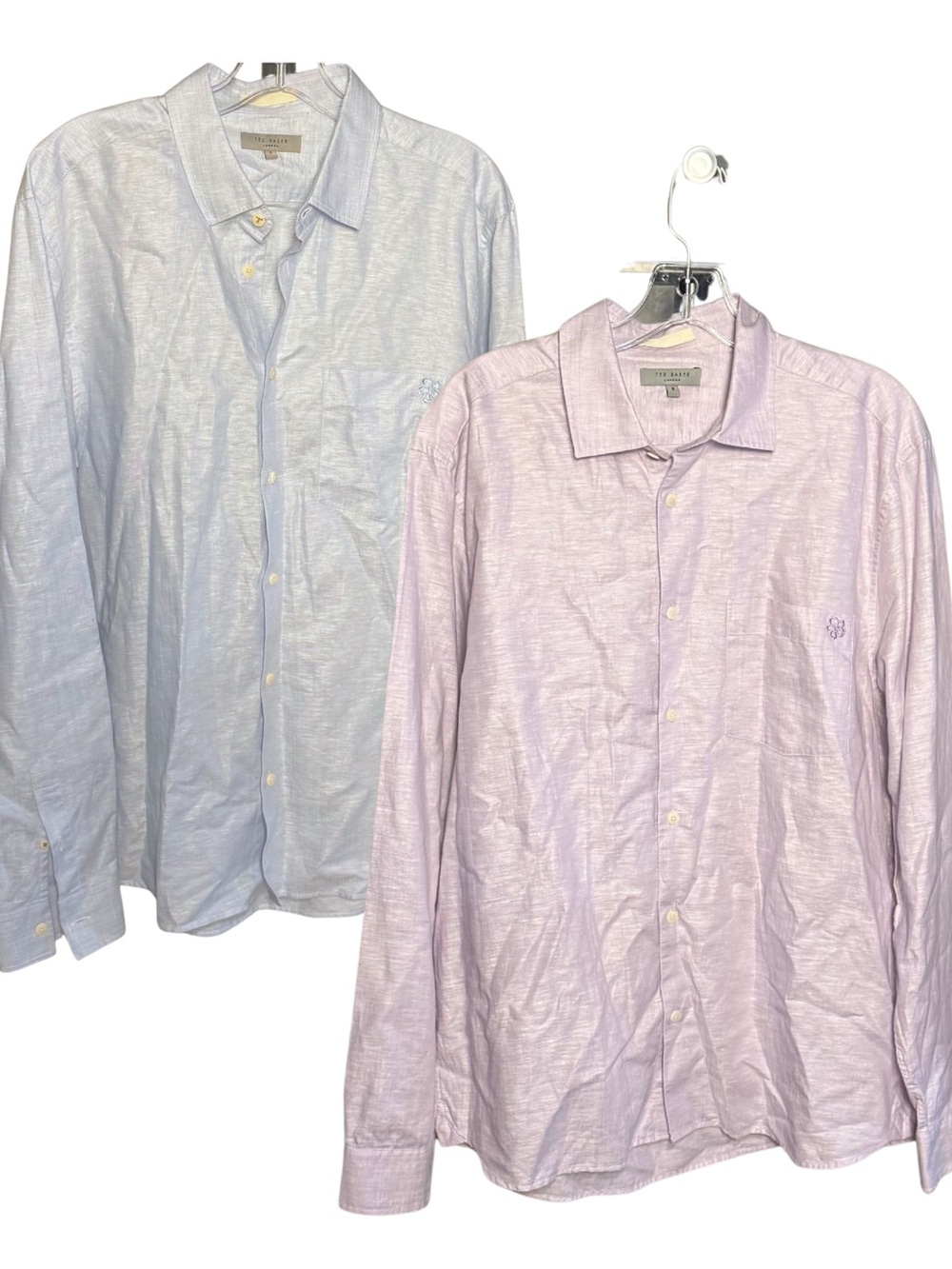 Ted Baker Lot of 2 Linen Blend Men’s Button-Down Shirts Blue Purple Designer